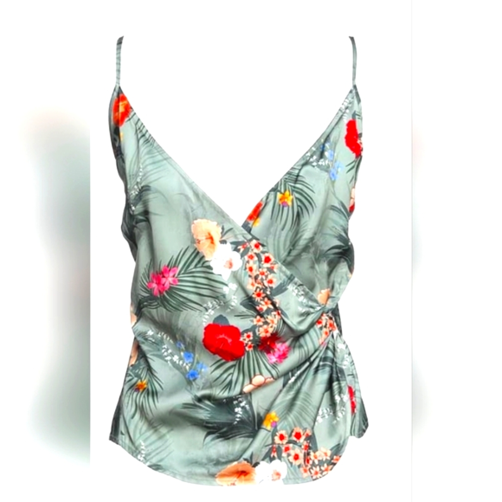 IH NOM UH NIT Tropical Floral Satin Wrap Tank Top